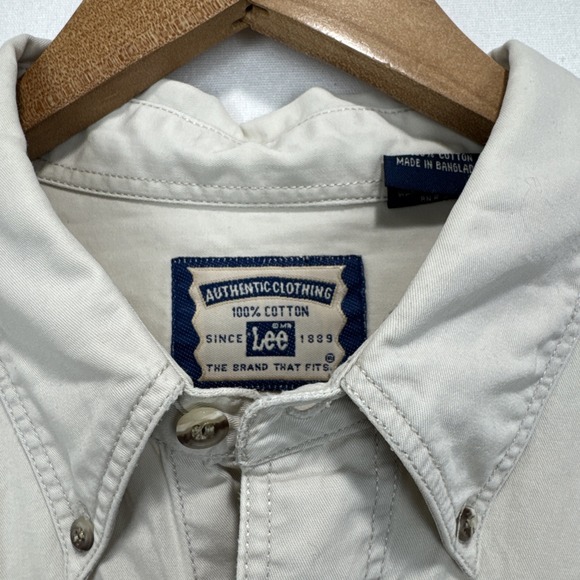 Vintage LEE Western Wear‎ Long Sleeve Button Shirt Men's Large Tan Beige Dress - Picture 3 of 8